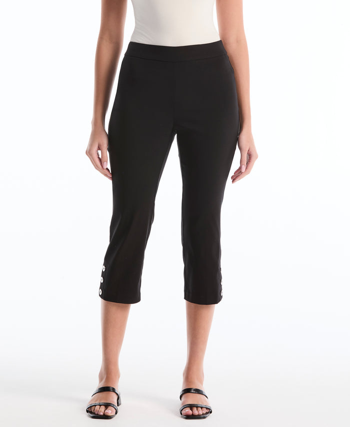 Petite Button Detail Capri (Black)