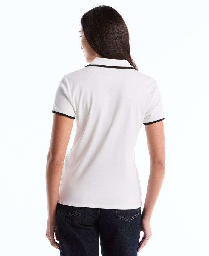 Contrast Trim Johnny Collar Polo (White)