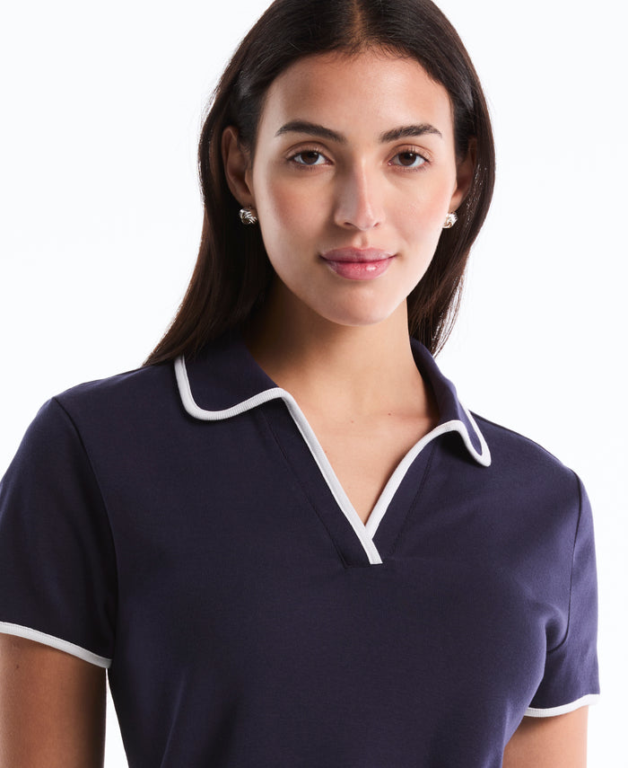 Contrast Trim Johnny Collar Polo (Peacoat)