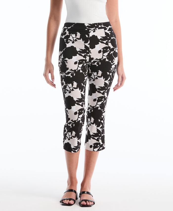 Petite Floral Print Capri with Riveted Vent (Moonbeam)