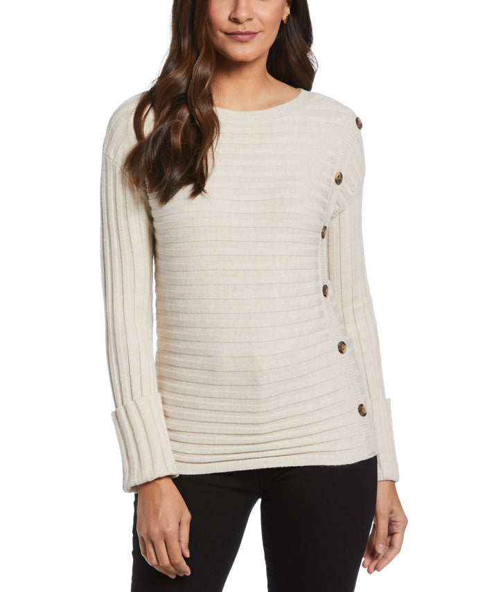 Ribbed Sweater with Button Detail (Oatmeal Heather)