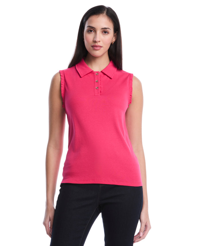 Petite Ruffle Trim Polo (Raspberry)