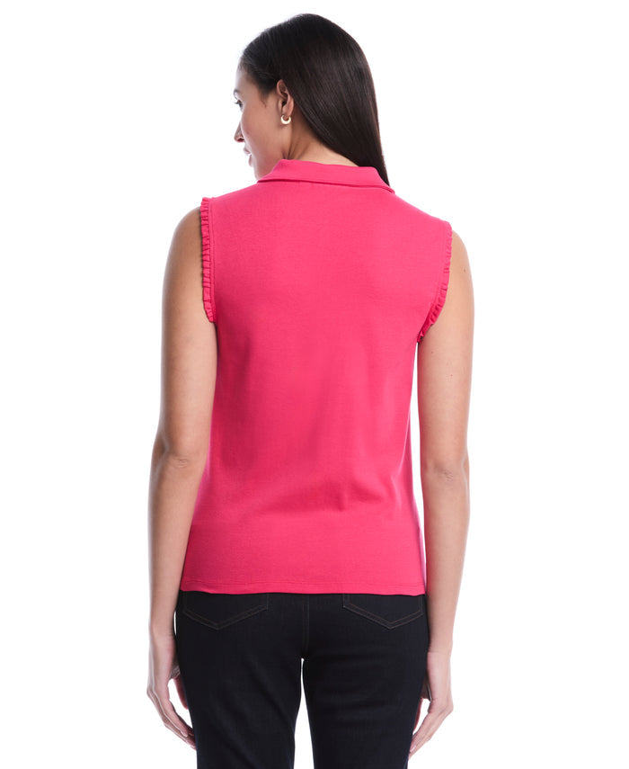 Petite Ruffle Trim Polo (Raspberry)