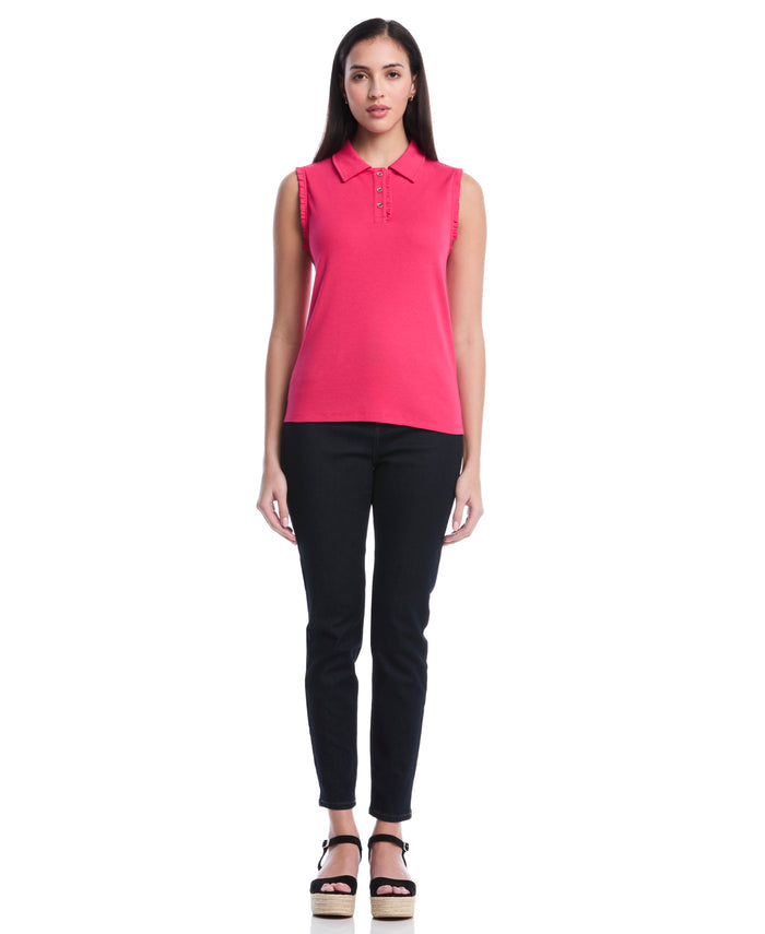 Petite Ruffle Trim Polo (Raspberry)