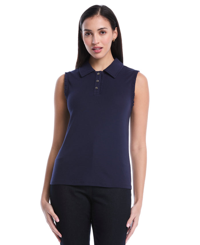Petite Ruffle Trim Polo (Peacoat)