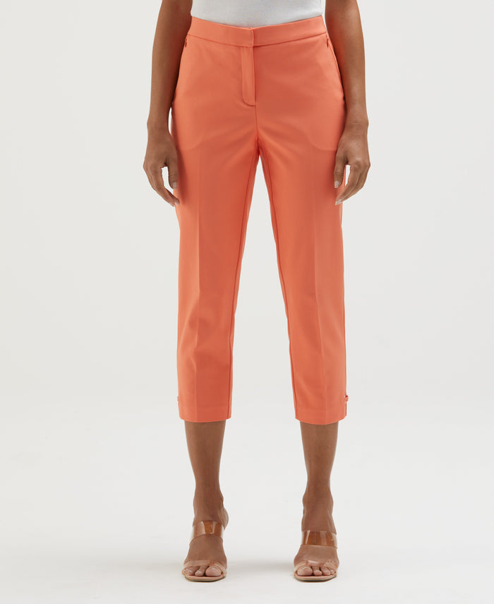 Petite Satin Twill Capri with Grommets (Coral)