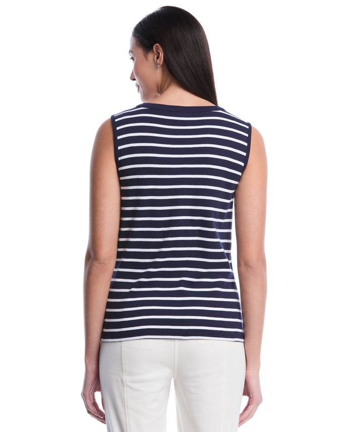 Petite Striped Button Front Tank Top (Peacoat)