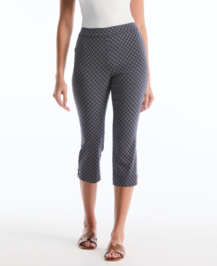 Petite Tile Print Capri with Riveted Vent (Peacoat)