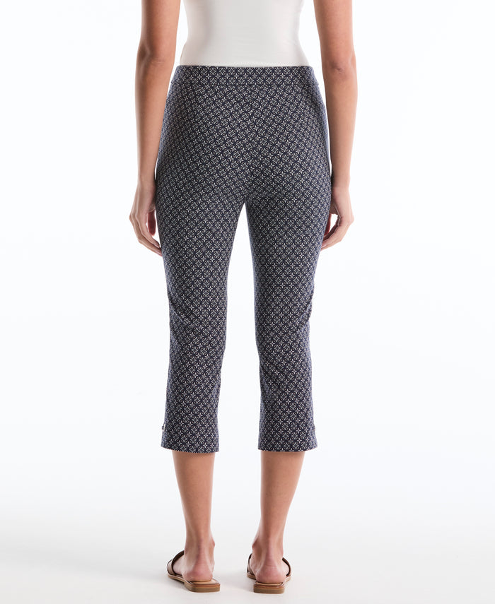 Petite Tile Print Capri with Riveted Vent (Peacoat)