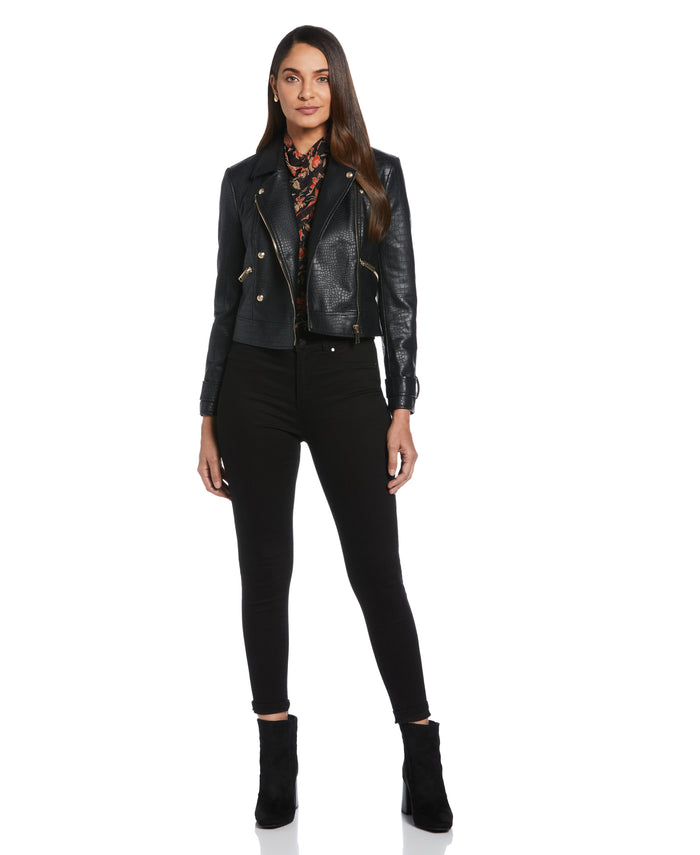 Faux Leather Moto Jacket (Black)