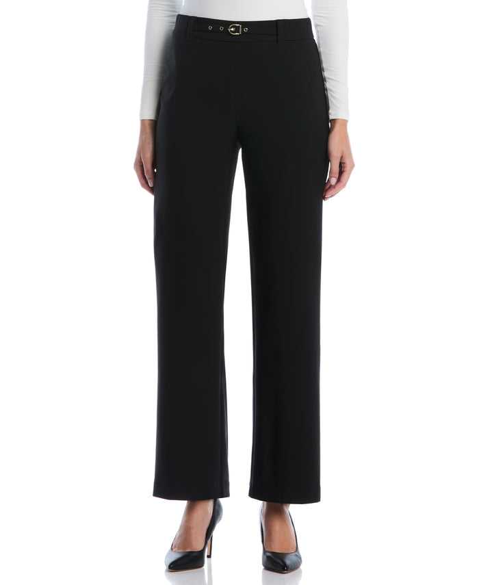 Petite Wide Leg Novelty Belt Pant (Black)