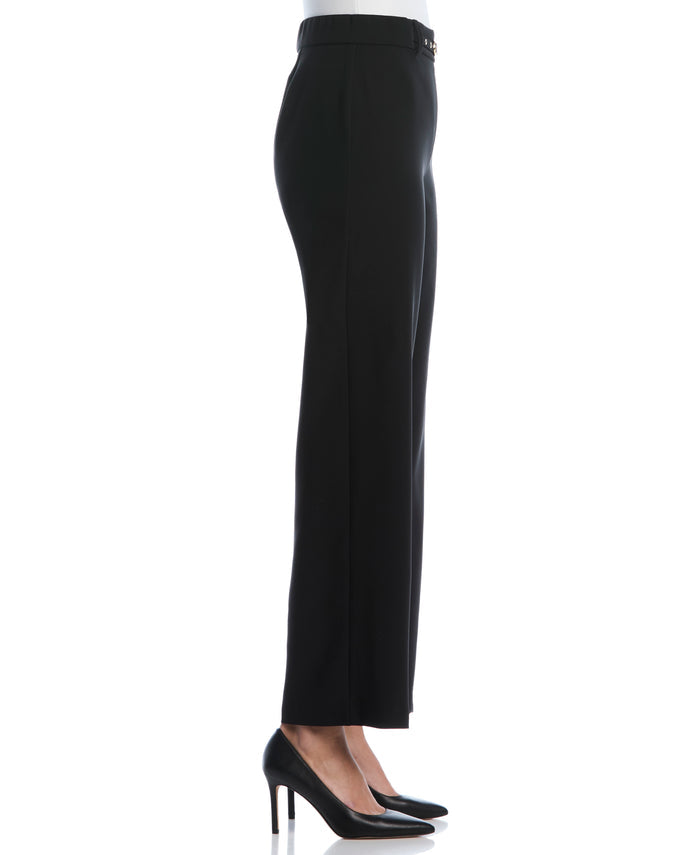 Petite Wide Leg Novelty Belt Pant (Black)