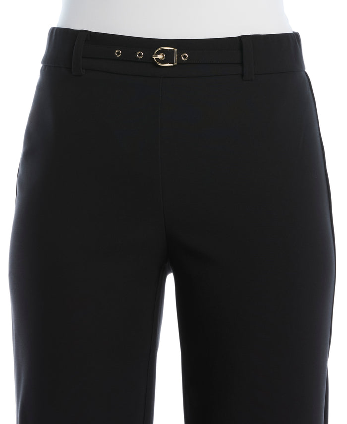 Petite Wide Leg Novelty Belt Pant (Black)