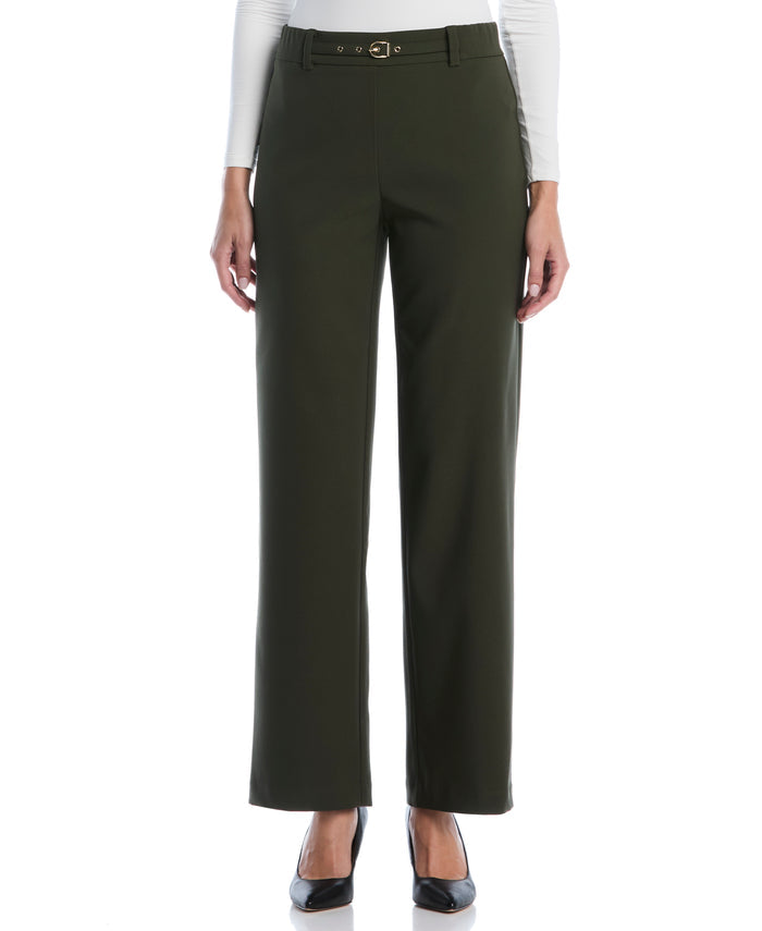 Wide Leg Novelty Belt Pant (Forest Night)