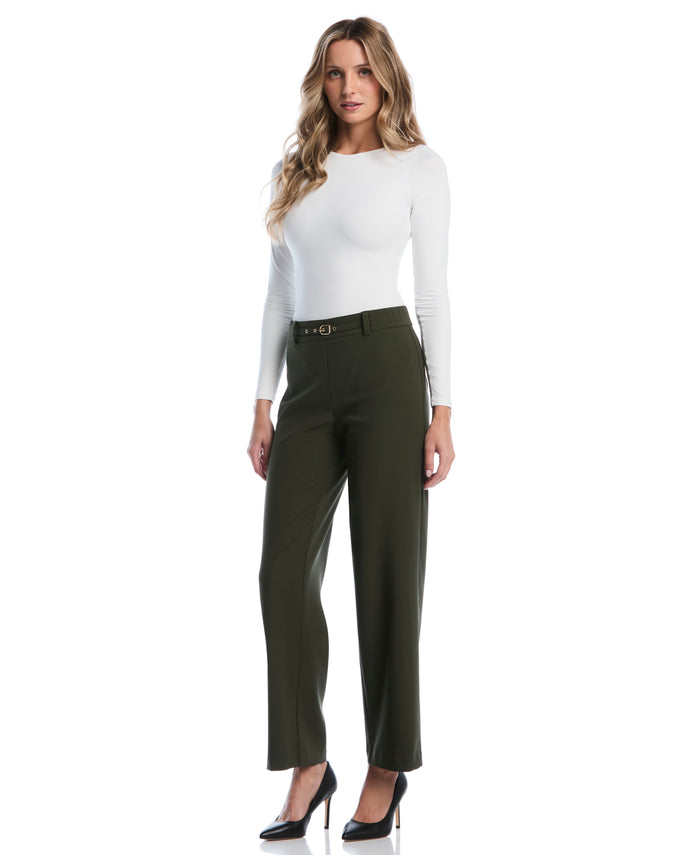 Wide Leg Novelty Belt Pant (Forest Night)