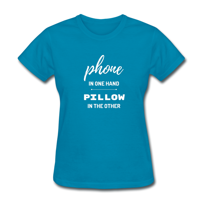 Phone In One Hand, Pillow In The Other - turquoise