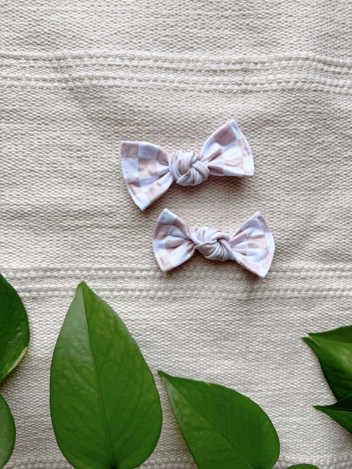 Pigtail Clip Set - Tan Checker