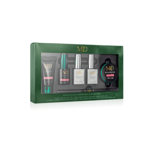 Set of gel products in a green box with 'MD' branding on a white background