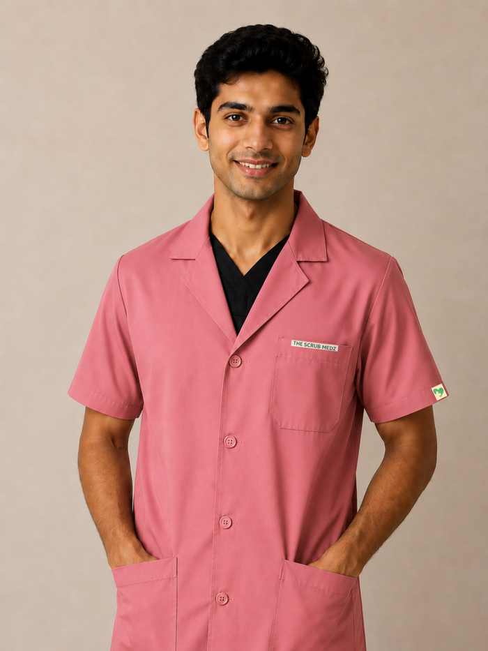 PINK HALF SLEEVE LAB COAT FOR MEN