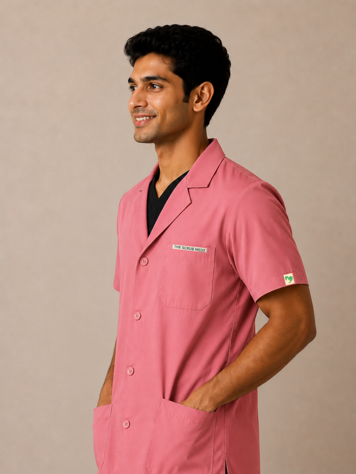 PINK HALF SLEEVE LAB COAT FOR MEN