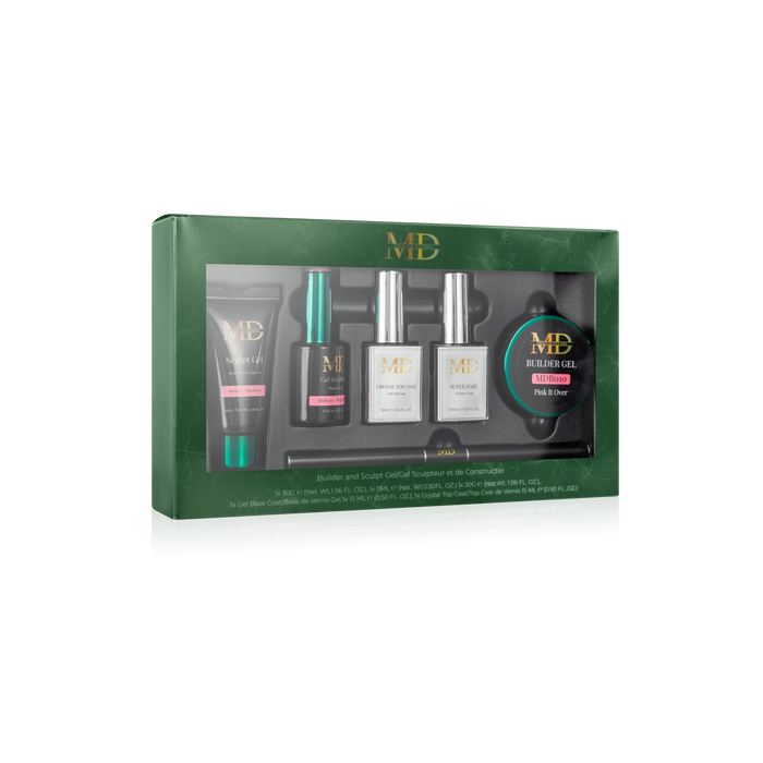 Gel product set in a green box with visible brand logo on a white background
