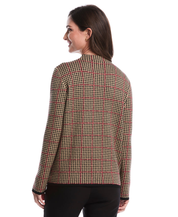 Plaid Print Mock Neck Sweater (Rio Red)