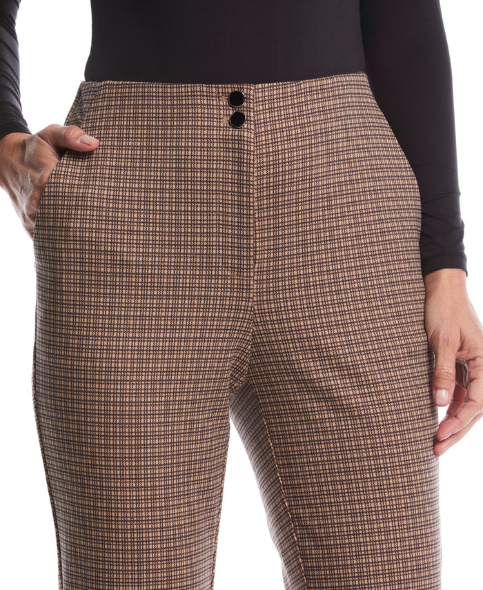 Plaid Print Ponte Bootcut Pant (Irish Cream)