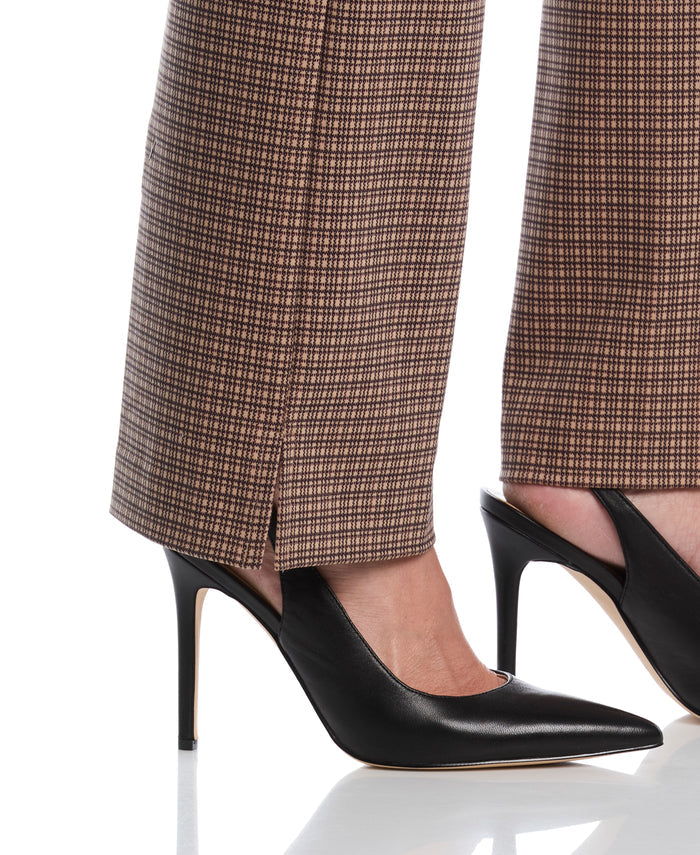 Plaid Print Ponte Bootcut Pant (Irish Cream)