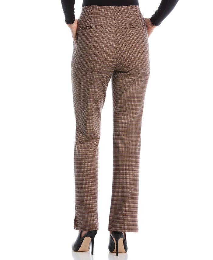 Plaid Print Ponte Bootcut Pant (Irish Cream)