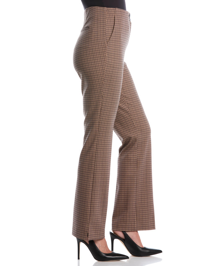 Plaid Print Ponte Bootcut Pant (Irish Cream)