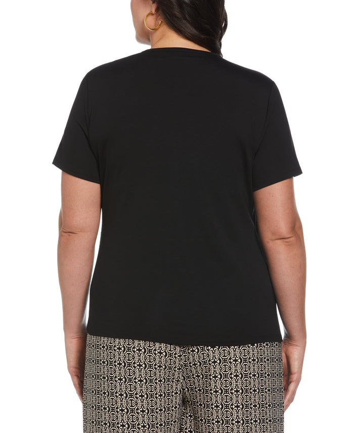 Plus Size Asymmetrical Wrap Top (Black)