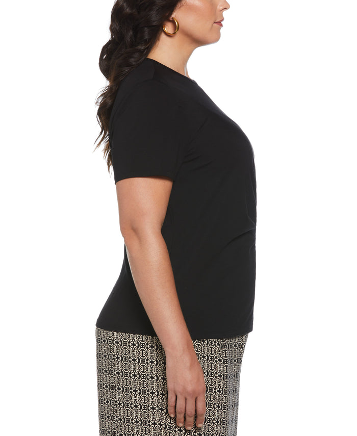Plus Size Asymmetrical Wrap Top (Black)