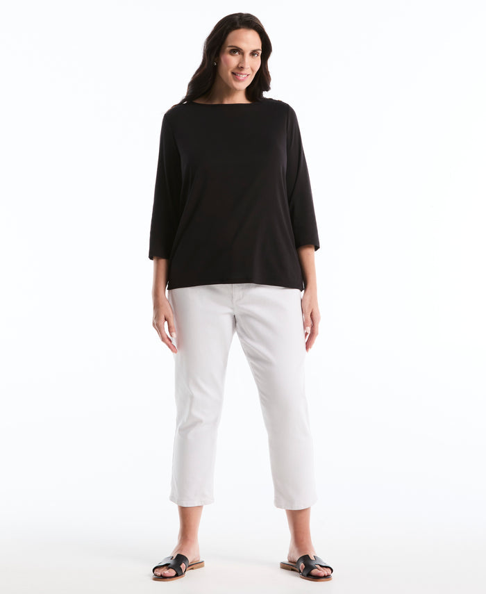 Plus Size Button Detail 3/4 Sleeve Top (Black)