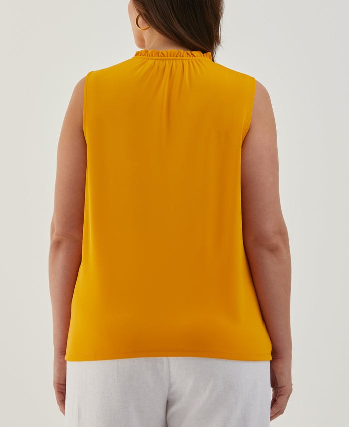 Plus Size Button Front Ruffle Tank Top (Golden Glow)