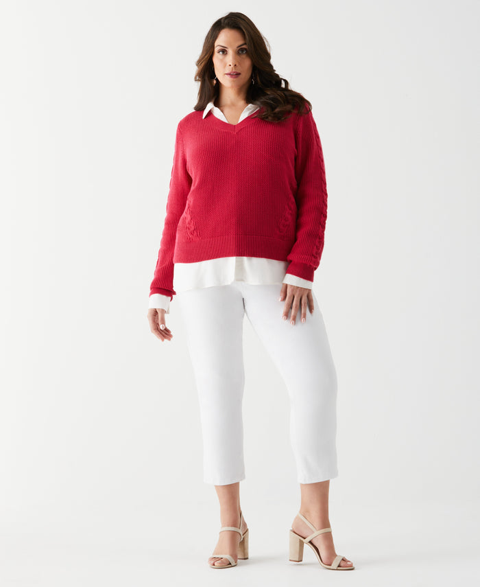 Plus Size Cable Knit V-Neck Sweater (Jazzy)