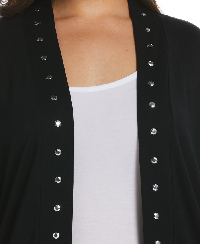 Cardigan Sweater with Hardware Trim (Black)