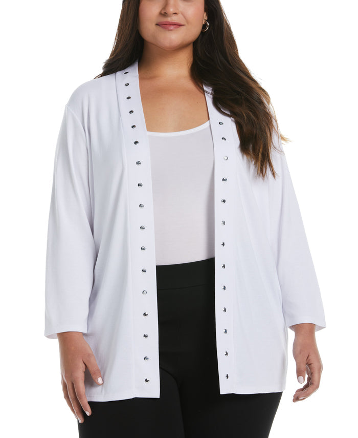 Cardigan Sweater with Hardware Trim (White)
