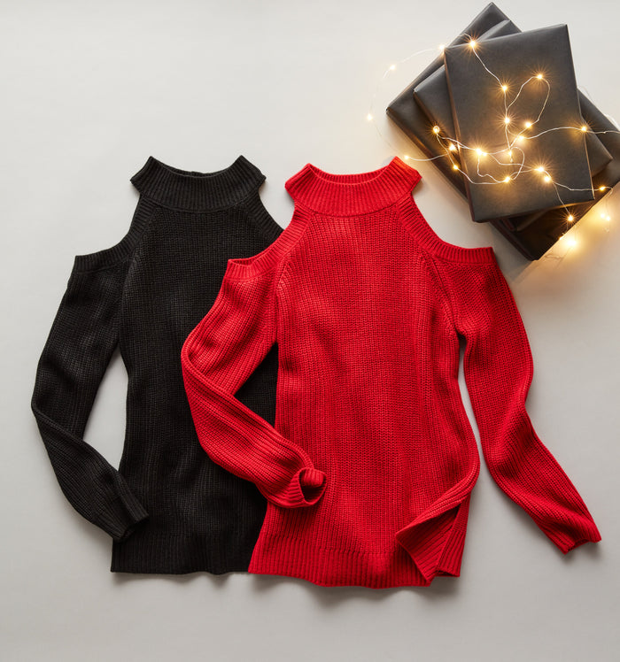Cold Shoulder Sweater Tunic (Black)