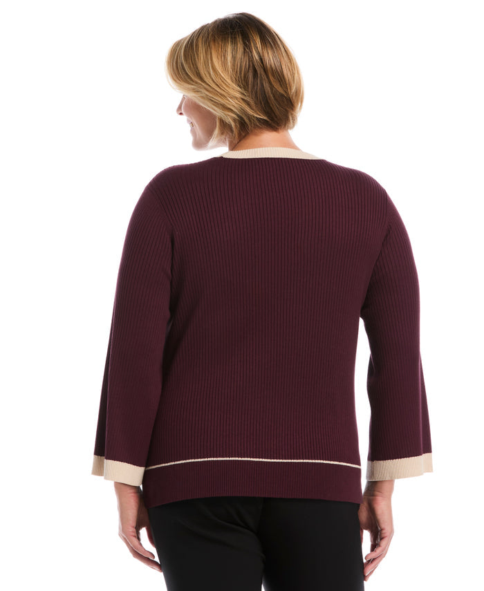 Plus Size Contrast Trim Sweater (Winetasting)