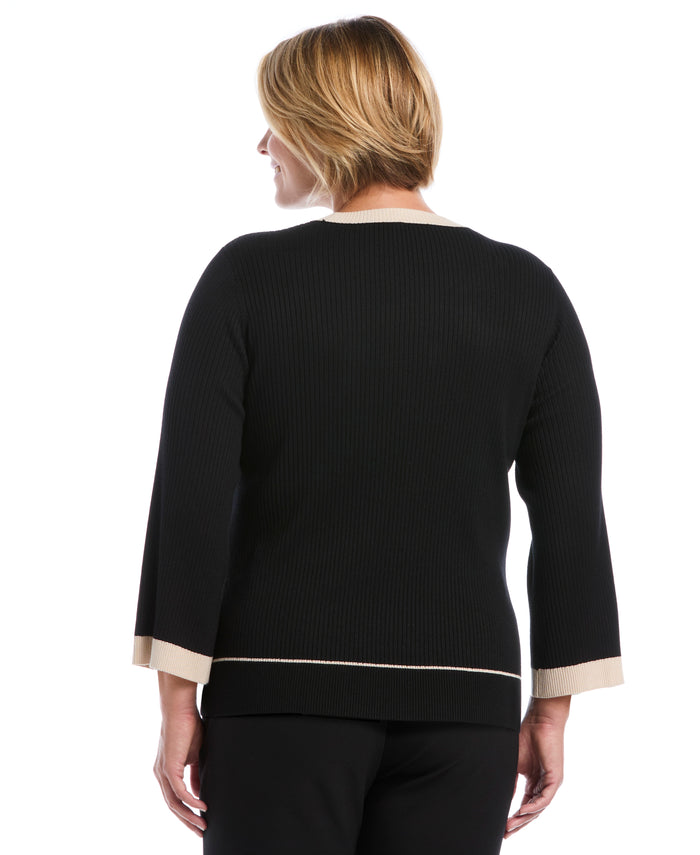 Plus Size Contrast Trim Sweater (Black)
