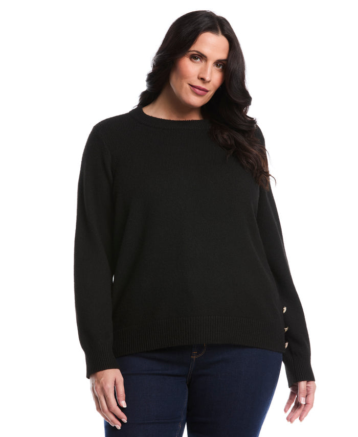 Plus Size Crew Neck Novelty Sweater (Black)