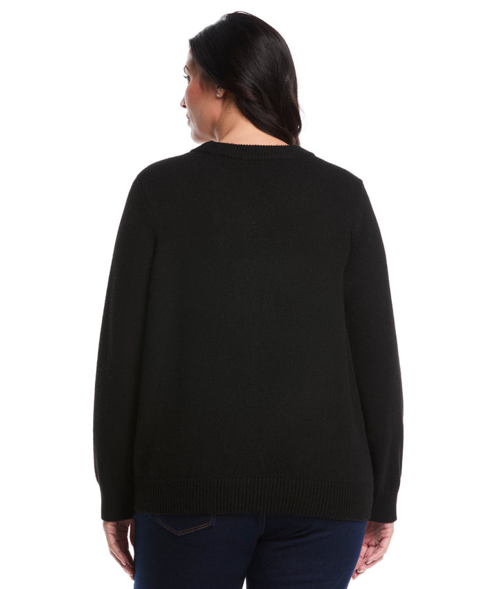Plus Size Crew Neck Novelty Sweater (Black)