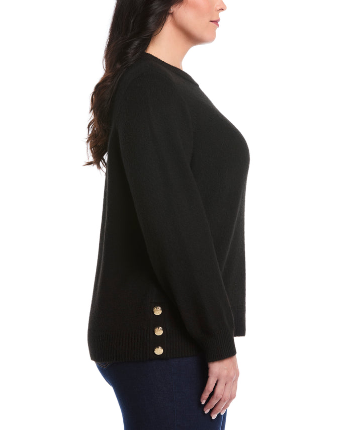 Plus Size Crew Neck Novelty Sweater (Black)