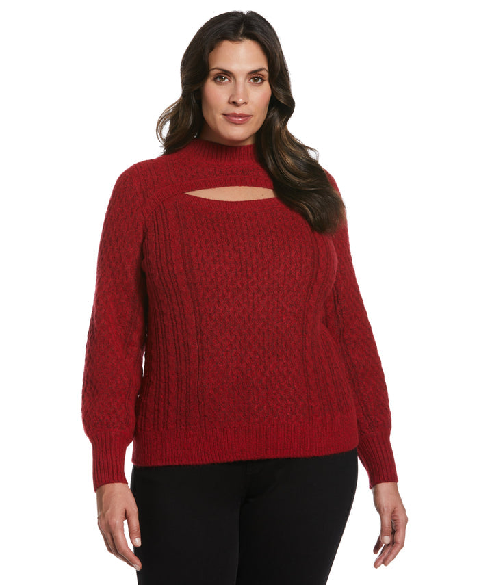 Cut-Out Cable Knit Sweater (Ruby)