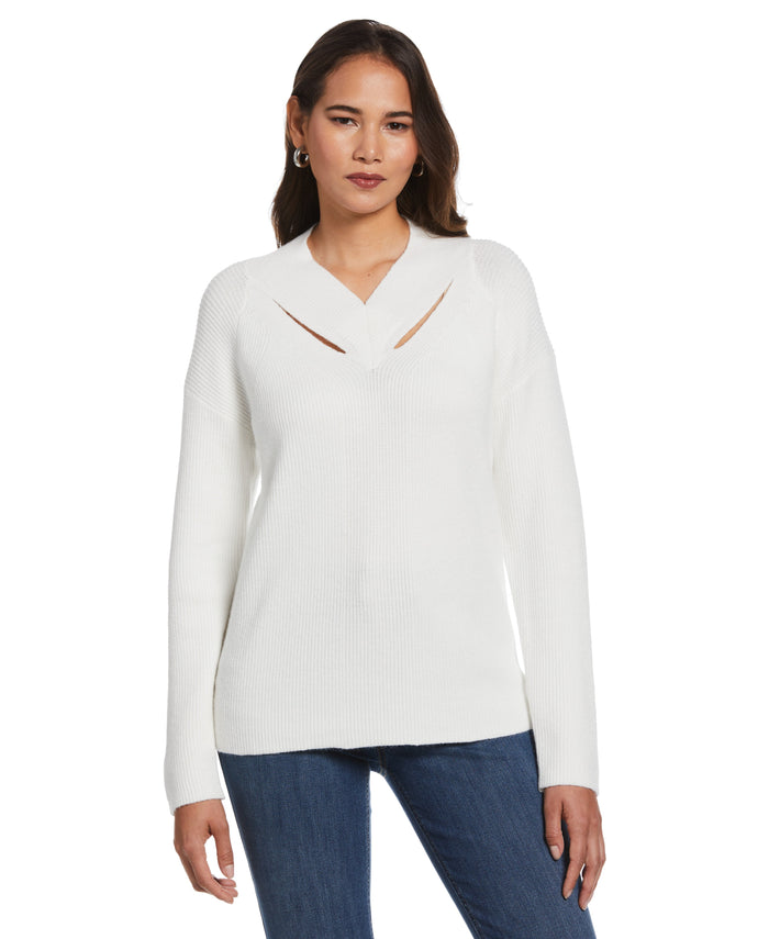 Cutout Neck Sweater (Snow White)