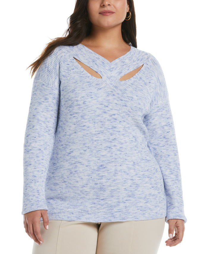 Cutout Neck Sweater (Dazzling Blue)