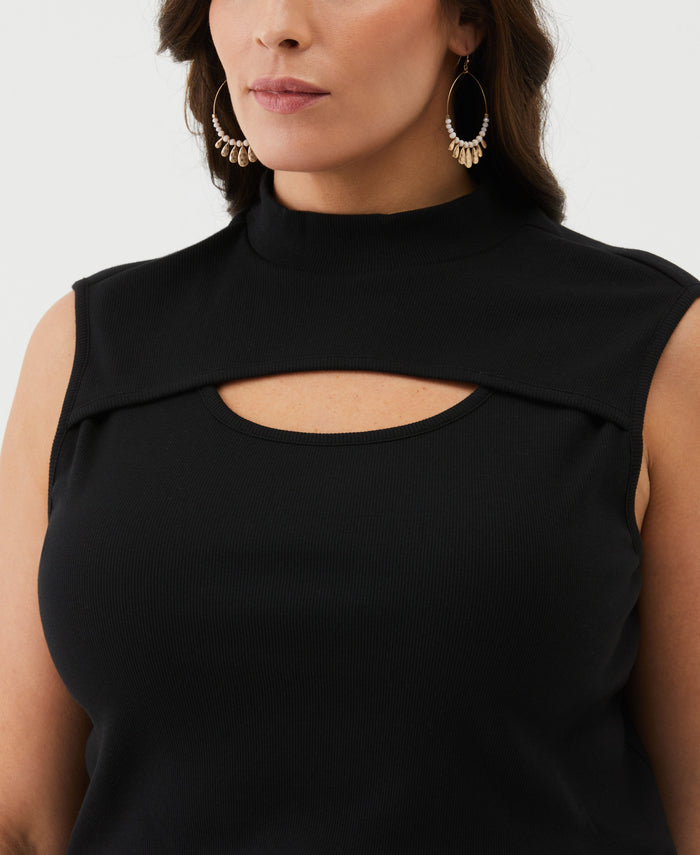 Plus Size Cutout Ribbed Tank Top (Black)