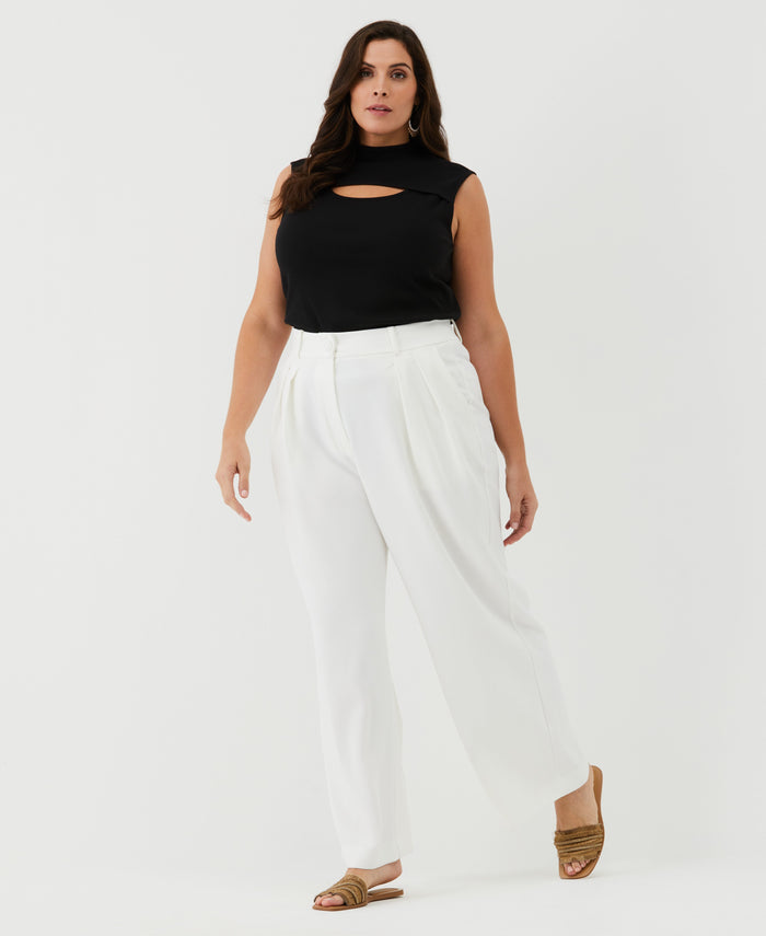 Plus Size Cutout Ribbed Tank Top (Black)