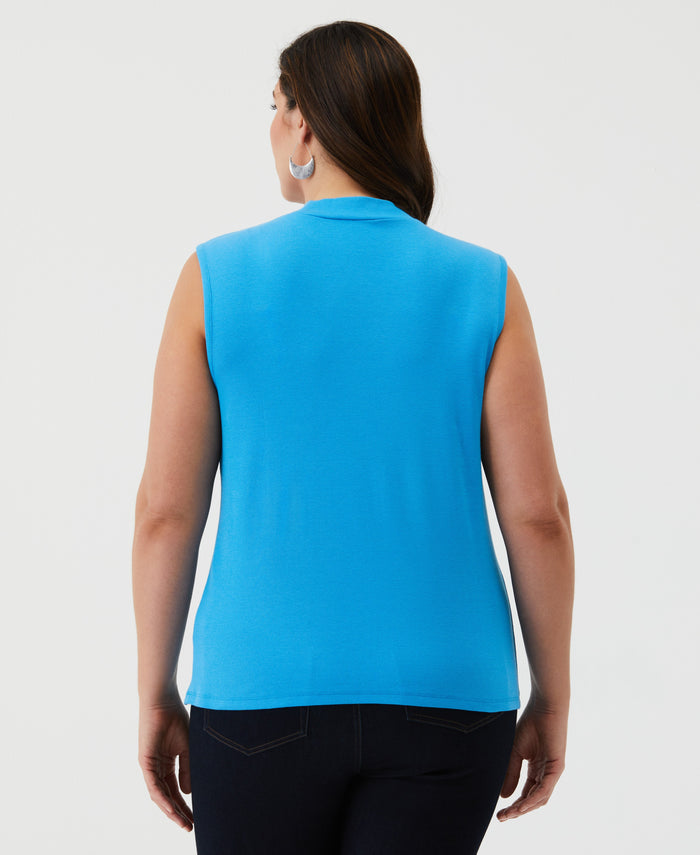 Plus Size Cutout Ribbed Tank Top (Malibu Blue)