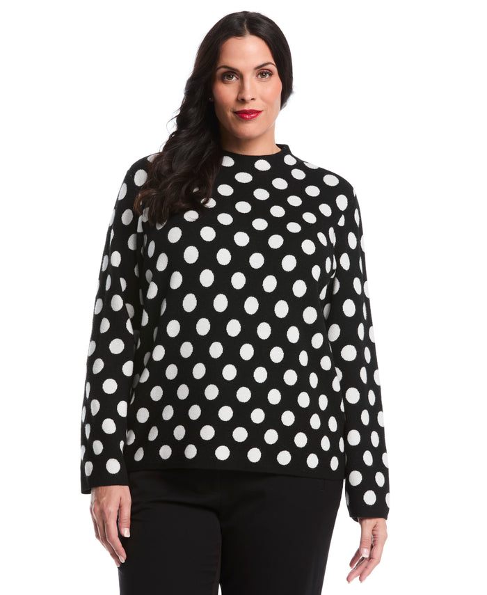 Plus Size Dot Print Mock Neck Sweater (Black)